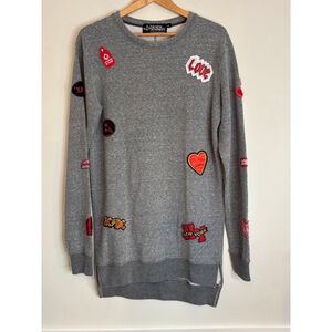 THE NEW PARIS DESIGNERS Mens Large Gray Red Patchwork Crewneck Sweatshirt